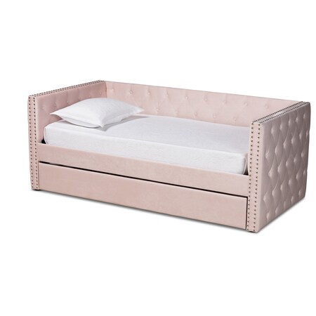 Baxton Studio Larkin Modern and Contemporary Pink Velvet Fabric Twin Size Daybed with Trundle 187-11463-Zoro